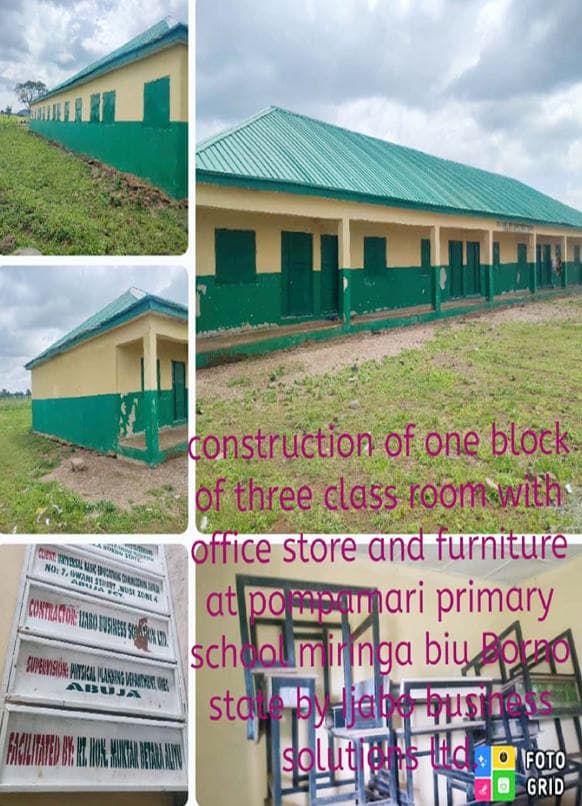Construction Of One (1)  Block Of Three (3) Classrooms With Office Store And Furniture At Pompamari Primary School, Miringa, Biu Lga, Borno State