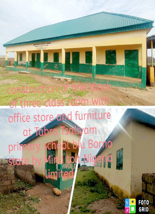 Construction Of One (1) Block Of Three (3) Classrooms With Office Store And Furniture At Tabra Tsauyam Primary School, Biu, Biu Lga, Borno State