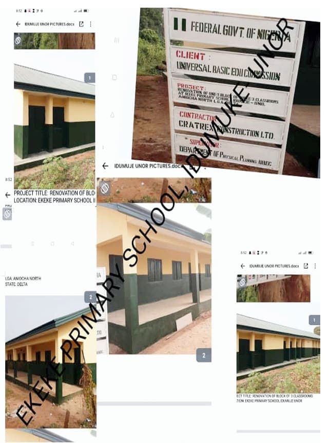 Renovation Of One (1) Block Of Two (2) Classrooms At Ekeke Primary School In Idumuje-Unor In Aniocha North Lga, Delta State
