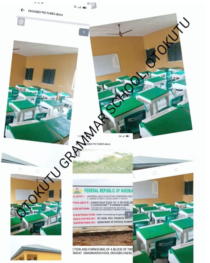 Construction/ Furnishing Of Two (2) Classroom Blocks At Otokutu Grammar School, Otokutu, Ughelli South Lga, Delta State